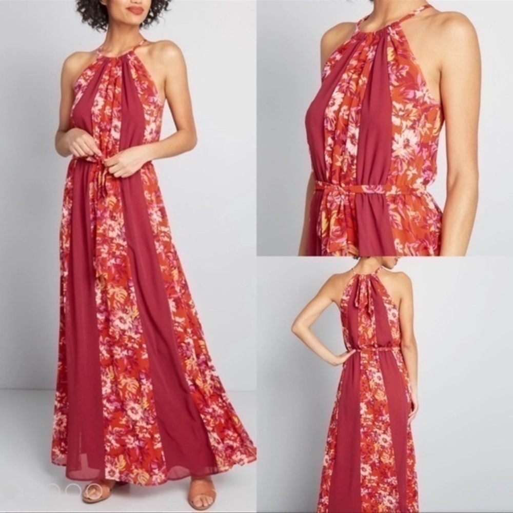 ModCloth floral print sheet panels maxi halter dress